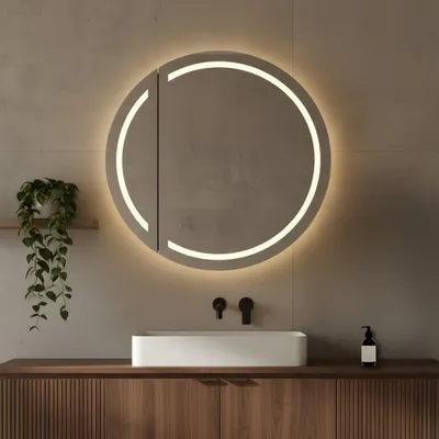 Produktbild von Lumoire® LED-Spiegelschrank – 60 cm Rund – Mit Anti-Beschlag - Infrarot Sensor - Matt Schwarz