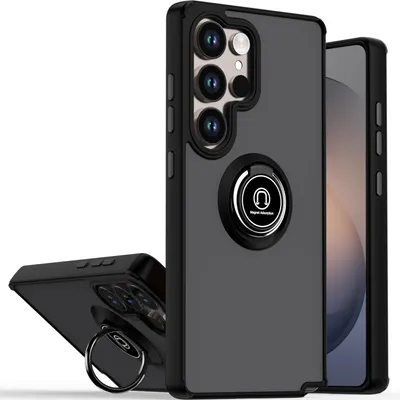 Produktbild von Hülle für Samsung Galaxy S26 Ultra Matte Transluzent TPU Stoßfest Schutzhülle mit Ring Halter Ständer Schwarz