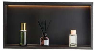 Productafbeelding van VEVOR Douchnis, 10,16 x 33,02 x 63,5 cm, inbouwdouchnis met LED-strip, shampoo-opbergorganizer van roestvrij staal, duurzaam en eenvoudig te installeren, zwart, voor de badkamer