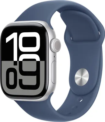 Produktbild von Watch Series 10 GPS, 46 mm Aluminiumgehäuse Silber, Sportarmband Denim - M/L