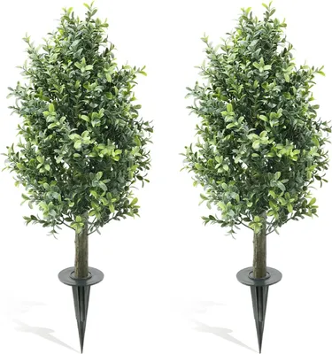 Image de Arbustes topiaires artificiels, décoration extérieure réaliste, faciles d'entretien, verts, 90 cm