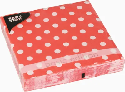 Produktbild von 30 Servietten, 3-lagig 1/4-Falz 33 cm x 33 cm rot "Dots"
