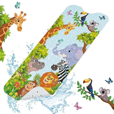 Produktbild von Badewannenmatte Kinder rutschfest Tiere 100 x 40 cm PVC Safari-Muster maschinenwaschbar