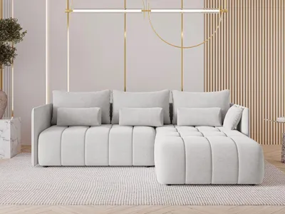 Produktbild von GrainGold Ecksofa L-Form Ardi - Ecksofa mit Schlaffunktion, Bettkasten - Moderne Ecksofa, Wohnzimmer Sofa - Eckcouch mit Velvet-Stoff - Hellgrau