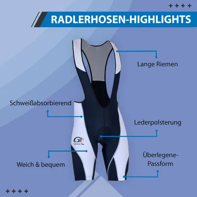 Produktbild von Fahrradbody Rad Body Trägerhose Fahrradhose Gepolsterte Coolmax (Polyesterfasern) Bib Latzhose Schwarz-Weiß, Größe:S