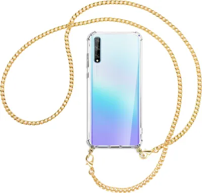 Produktbild von Handykette Backcover-Schutzhülle mit Band (Metall goldfarben) für Huawei P Smart S // Enjoy 10s / Y8p - goldfarbene Kette