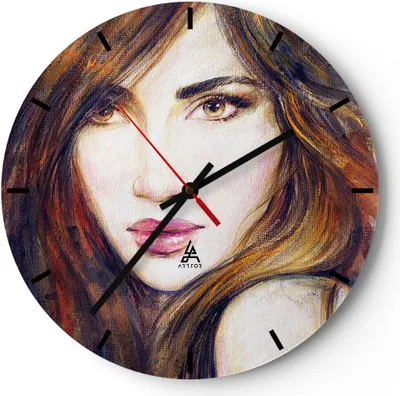 Produktbild von Wanduhr - Rund - Glasuhr - Frau Gesicht Lippen - 30x30cm - Schleichendes Uhrwerk - Lautlos - zum Aufhängen bereit - Dekoration Modern - Wanddekoration aus Glas - C3AR30x30-3986
