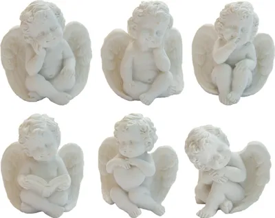 Produktbild von Schutzengel sitzend, weiß, 6er Set, Höhe 4,2 cm, Polyresin Deko