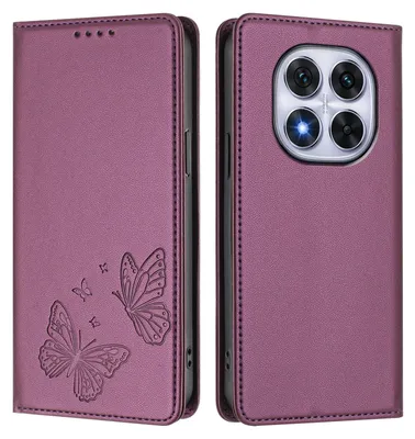 Image de Étui en cuir pour Xiaomi Redmi Note 14 Pro 4G, motif papillon, étui à rabat avec porte-appareil, violet