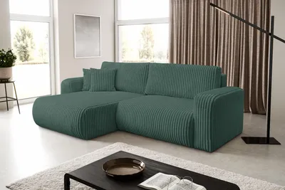 Produktbild von VENASI TILLY Universell Ecksofa mit Schlaffunktion und Bettkasten Cord Grün Schlafsofa Sofa