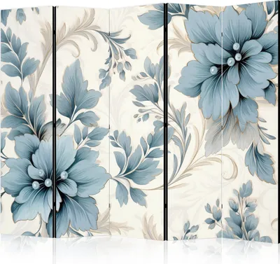 Produktbild von 5-teiliger Doppelseitiger Vlies Paravent - Turquoise Flowers in Retro Vibe; Floral Ornaments 225x172 cm Blumen b-H-10011-z-b