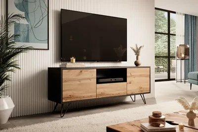 Produktbild von 4ALLHOME TV-Schrank Nika 137 cm, TV-Lowboard, TV-Möbel, TV-Lowboard, Wotan + Schwarz