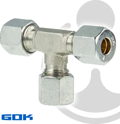 Produktbild von Schneidringverschraubung Typ T - T-Stück mit 3 x Verschraubung Ø 8 mm, Stahl verzinkt, Schneidring Messing