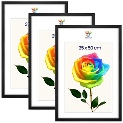 Produktbild von MG Design 3er Set Bilderrahmen Schwarz 35x50 cm - Posterrahmen Echtholz mit Acrylglas, stabile Wandaufhängung, hoch/quer