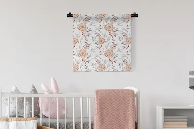 Produktbild von MuchoWow® Wandteppich Wandbehang Rosen - Gold - Blätter 60x60 cm Tapisserie Dekoration Wandtuch - Dekorationen - Wand Decke