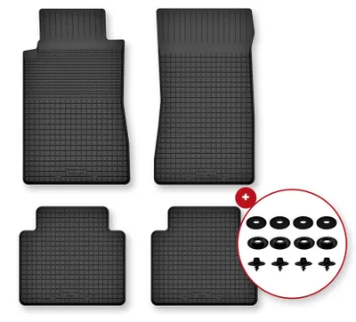 Image de Tapis de sol en caoutchouc pour Mercedes E W210 1995-2003 (berline/break) – 4 pièces, noirs, semi-universel, adapté