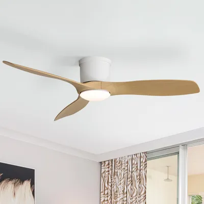 Produktbild von Sofucor Deckenventilator mit Licht und Fernbedienung, Weiß, 132 cm, 3 ABS-Flügel, Weiß-natürliches Holz