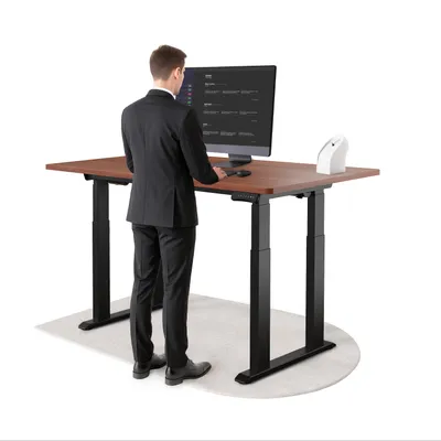 Produktbild von DESKSPACE Höhenverstellbarer Schreibtisch elektrisch mit leisem Dual-Motor – stabiles 4-Bein-Gestell (Schwarzes Gestell, Mahagoni Tischplatte, 160×80 cm)
