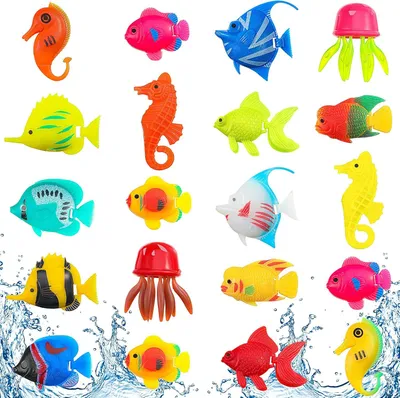 Produktbild von Kunstfische 20 Stück, beweglich, Kunststoff, für Aquarium und Dekoration, Seepferdchen und Qualle