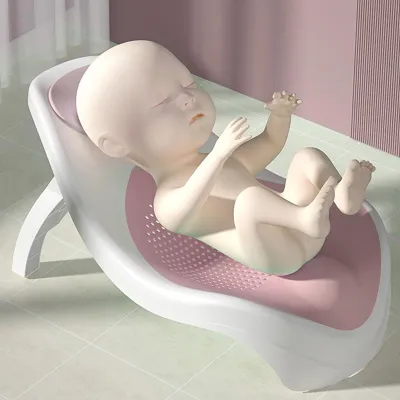 Produktbild von Baby-Badewannenstütze, zusammenklappbare Aufbewahrung, verhindert ein Verrutschen, atmungsaktive Löcher, Säuglingsduschenhalterung, Rosa