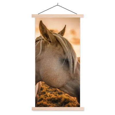 Produktbild von MuchoWow® Textilposter Pferd - Tiere - Porträt 60x120 cm mit holzfarbenen Rahmen - Holz