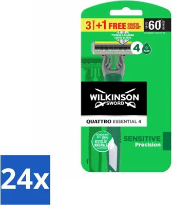 Zdjęcie produktu dla Wilkinson - Jednorazowa maszynka do golenia - Quattro Essential 4 - Dokładne golenie - 4 ostrza - Ekonomiczne opakowanie - 24 sztuki