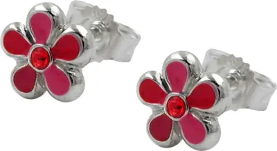 Produktbild von Paar Stecker Ohrstecker Blume Blumen rot lackiert 925 Silber Kinder