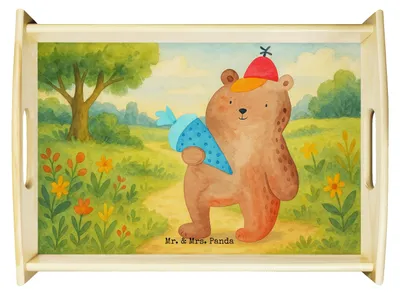 Produktbild von Mr. & Mrs. Panda tablett aus holz Bär Schultüte Design - Weiß - Geschenk, Sofa, Schulbeginn, Serviertablett, Teddy, Schulanfang, Einschulung, Grundschule, Servier