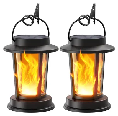 Solarlampen für Außen, 2er-Set, Flammeneffekt, IP65, Schwarz