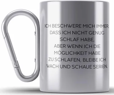 Produktbild von Trendation - Lustige Edelstahl Tasse Karabiner mit Spruch für Frauen Männer Arbeit Büro Lustig Edelstahl Tasse Karabinern Becher mit Sprüchen Kollegin Geschenk Sarkasmus Schlafen (Silber)