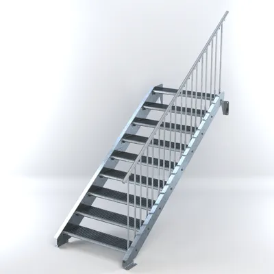 Produktbild von Stahltreppe 9 Stufen bis Höhe 180 cm, Laufbreite : 100 cm Geländer rechts ST 1 (31 / 31 mm)