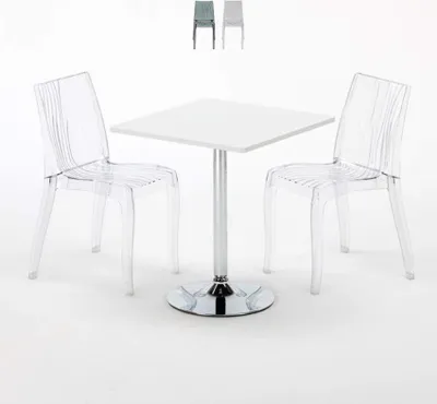 Produktbild von Weiß Quadratisch Tisch und 2 Stühle Farbiges Transparent Grand Soleil Dune Titanium - Transparent