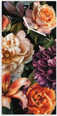 Produktbild von Wanduhr aus Glas mit Motiv Blumenpracht- 30 x 60 cm - inkl. Aufhängesystem