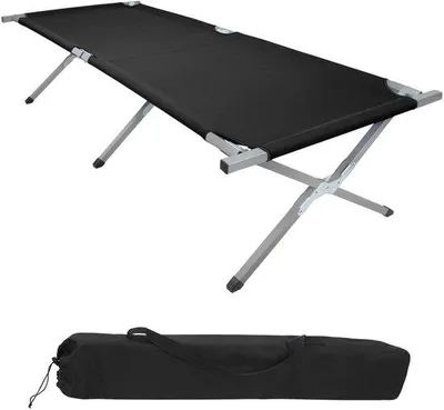 Produktbild von Unyqoos® Campingbett klappbar – 41 cm Höhe, Stahlrahmen & Polyesterliege, tragbar mit Tragetasche, belastbar bis 180 kg, nur 6,9 kg