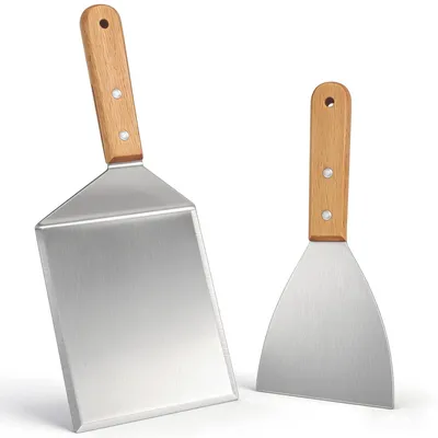 Produktbild von Grillspatelset aus Edelstahl, mit Holzgriff, 3-teilig, für Grill und Teppanyaki