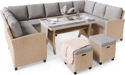 Produktbild von di volio Polyrattan Sitzgruppe Livorno - mit Ecksofa Tisch & 2 Hockern