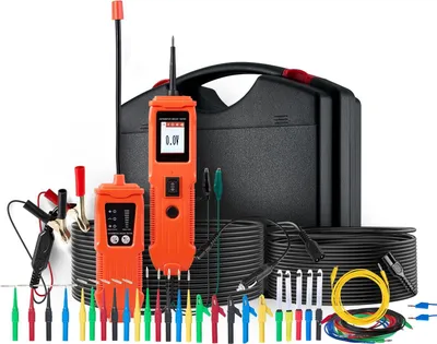 Immagine prodotto di Tester per circuiti elettrici di autoveicoli - Strumento di prova elettrico - 8–35 V CC (12/24 V) - Display a colori TFT - Luce di lavoro - Sonda di prova - Cavo di prolunga da 6 m - Valigetta di trasporto