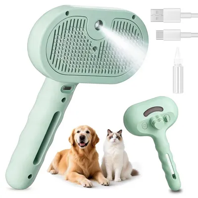 Produktbild von Dampfende Katzenbürste für Hunde und Katzen, Fellpflege, Hellgrün
