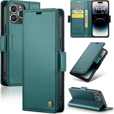 Image de iPhone 14 Pro Housse, Portefeuille en cuir Porte-cartes Housse de protection avec fonction de support pour iPhone 14 Pro Vert
