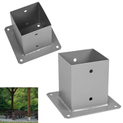 Image de Douille de fixation carrée - Support de poteau - Plaque de base - Installation de clôtures - Acier résistant à la corrosion - 100 x 100 mm - Noir