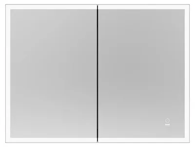 Produktbild von HOME DELUXE LED-Spiegelschrank EVE Schwarz 100 x 80 cm I Unterputz-Montage, Antibeschlagsystem, Kosmetikspiegelschrank, Badezimmerspiegelschrank, Touch-Bedienung, Stufenloses Dimmen, Glasböden, Aluminiumgehäuse, Aluminium Rahmenwerk, Integrierte Doppelsteckdose & USB-C, Edel, Modern, Elegant, Beleuchtung, Umgebungsbeleuchtung