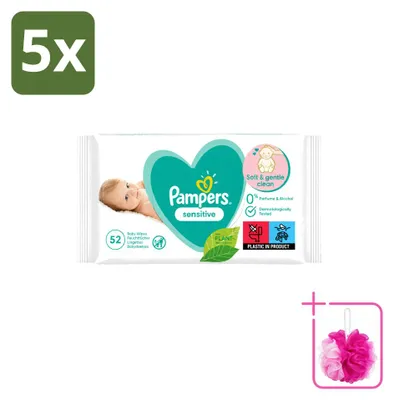Produktbild von 5 x Pampers Sensitive Babytücher - 52 Stück - Sparpackung - 5 Stücke