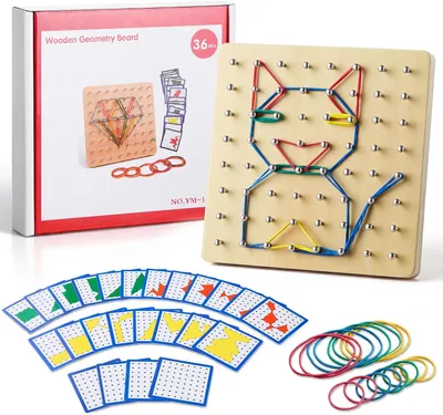 Image de Jeu de géoboard en bois - Tableau géométrique - Jouet en bois Montessori pour enfants - Stimule l'imagination et la créativité de l'enfant