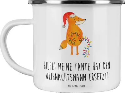 Produktbild von Mr. & Mrs. Panda Teetasse Tante Weihnachten - Weiß - Geschenk, Geschenke, Lächeln, Pott, für, Kaffeepott, Nichte, Liebe, handgemacht, Emaille Becher, einzigartige Designs
