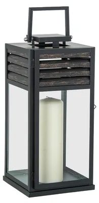 Laterne aus Metall und Holz, schwarz, 20x21x44 cm