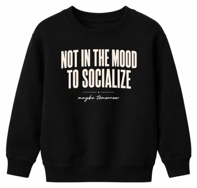 Immagine prodotto di Felpa con cappuccio, colore nero, modello "Non ho voglia di socializzare", con scritta sarcastica, taglia 128 (bambino)