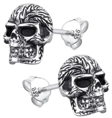 Produktbild von MATERIA Herren Ohrstecker Totenkopf Schädel aus 925 Silber Ohrringe Skull gothic schwarz antik mit Geschenk-Box SO-101