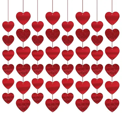 Herzgirlande rot Glitzer 18 Stück 2 m Valentinstag