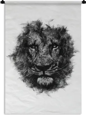 Produktbild von MuchoWow® Wandteppich Wandbehang Löwe - Schwarz - Weiß 120x180 cm Tapisserie Dekoration Wandtuch - Schlafzimmer - Dekorationen für das Haus