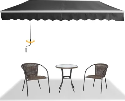 Obrázok produktu pre JOIEYOU markíza so sklopným ramenom 400x300cm Markíza proti slnku s ručnou kľukou Markíza s ručným upínaním Balkónová markíza Markíza na terasu Vodotesná ochrana proti slnku, antracitová